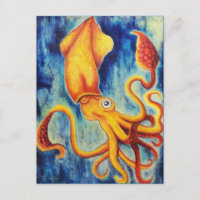 Yellow Squid Floating in Ultramarine Ocean
