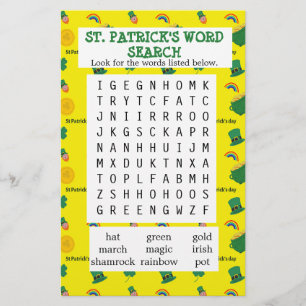 Yellow St. Patrick's word search paper