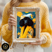 Yellow Standard Black Poodle Portrait Decoupage 