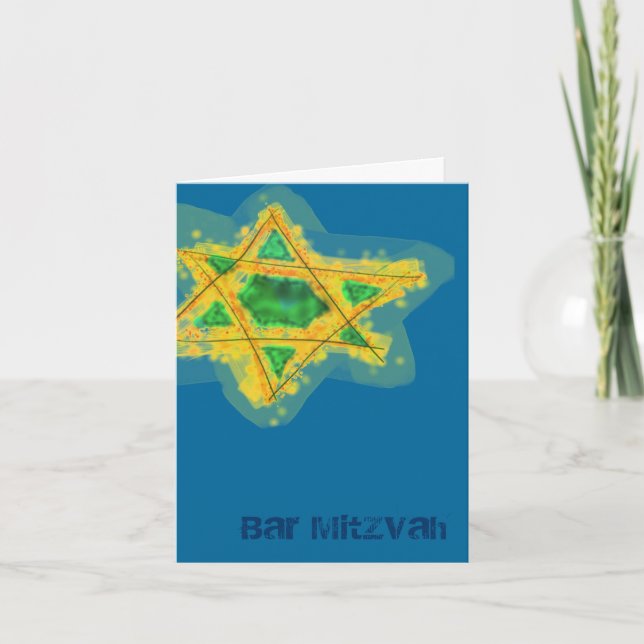 Yellow Star Bar Mitzvah Card (Front)