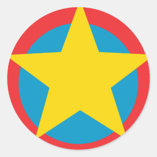 Yellow Star Blue and Red Circles Classic Round Sticker