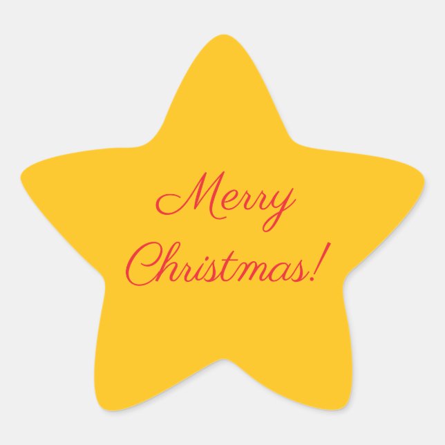 Yellow Star Merry Christmas Holiday Sticker (Front)