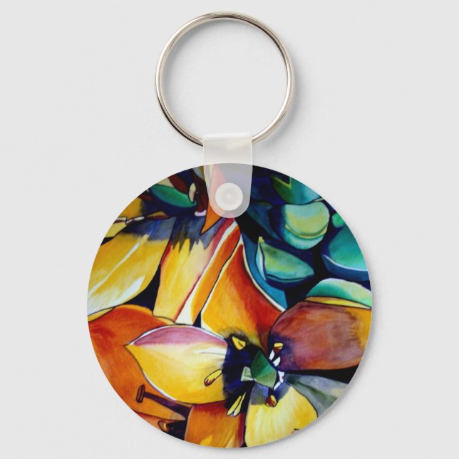 Yellow Star of Bethlehem flower watercolor art Key Ring (Front)