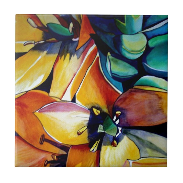 Yellow Star of Bethlehem flower watercolor art Tile (Front)