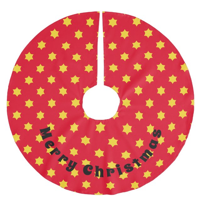 Yellow Star Pattern Brushed Polyester Tree Skirt (Front)