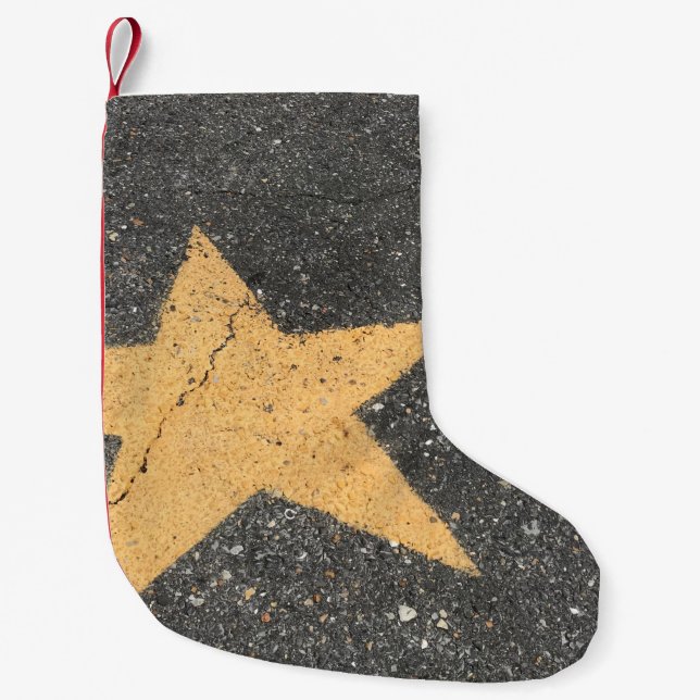 Yellow star-printed pavement small christmas stocking (Front)