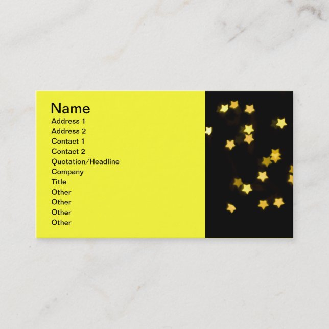 YELLOW STAR SHAPES BOKEH LIGHTS BLURRED WINTER BUSINESS CARD (Front)