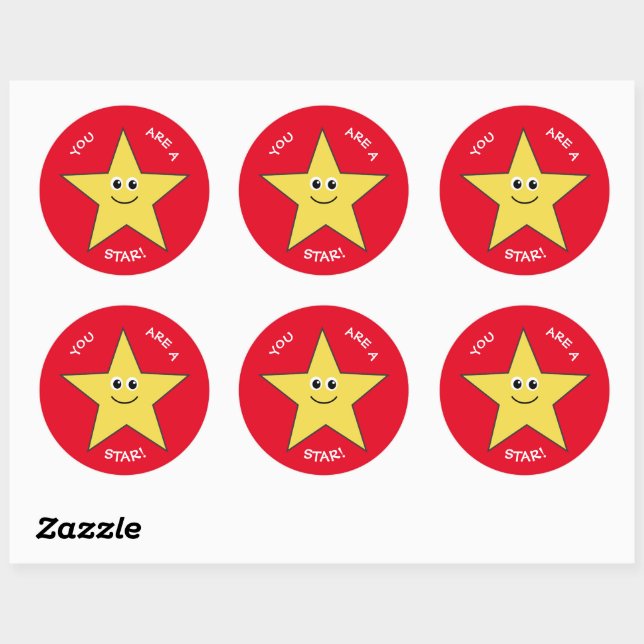 Yellow star teachers praise red classic round sticker (Sheet)