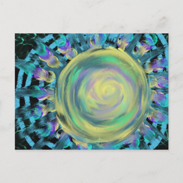 Yellow Starburst Spiral Modern Prophetic Art Postcard (Front)