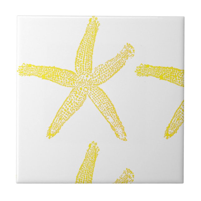 Yellow Starfish Beach White Colourful Bright Gift  Tile (Front)