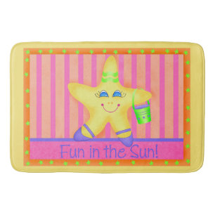 Yellow Starfish Fun in Sun Beach Custom Mat