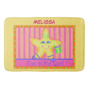 Yellow Starfish Fun in Sun Beach Name Personalized Bath Mat