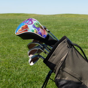 Yellow starfish, green turtle and red clown fish golf head cover
