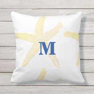 Yellow Starfish Monogram Initial Custom Cute Beach Cushion