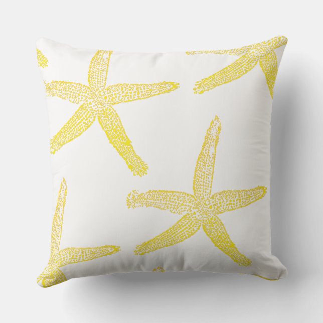Yellow Starfish Pattern White Beach Decor Gift Cushion (Back)