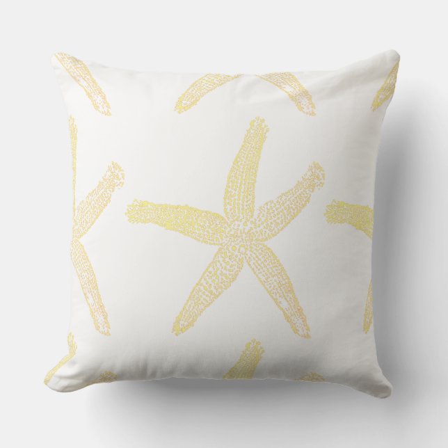 Yellow Starfish Sea Stars Pattern Nautical Beach Cushion (Front)