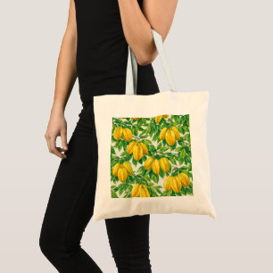 Yellow Starfruit Botanical Pattern Tote Bag