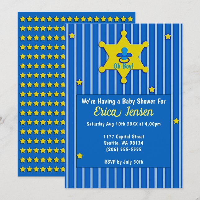 Yellow Stars and Pacifier Baby Boy Shower Invitation (Front/Back)