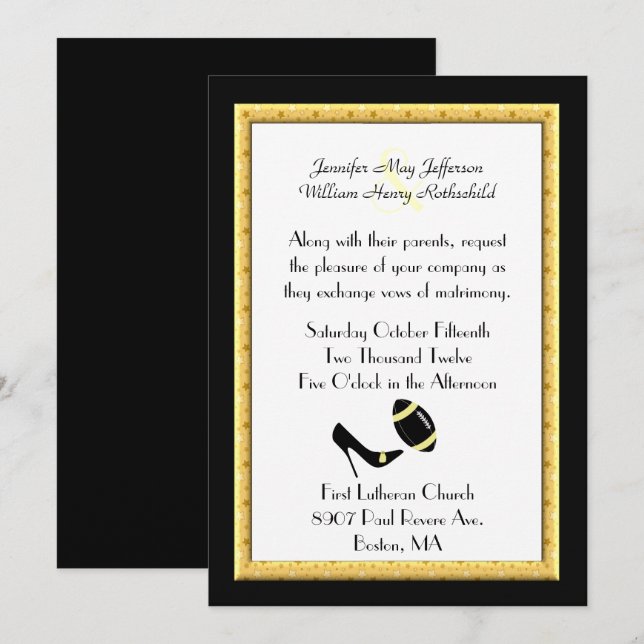 Yellow Stars Football Wedding Invitation (Front/Back)