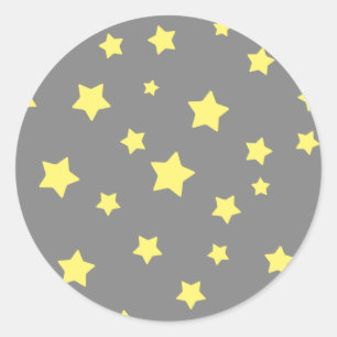 Yellow Stars Grey Pattern Classic Round Sticker