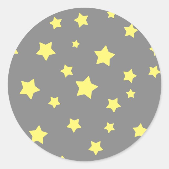Yellow Stars Grey Pattern Classic Round Sticker (Front)
