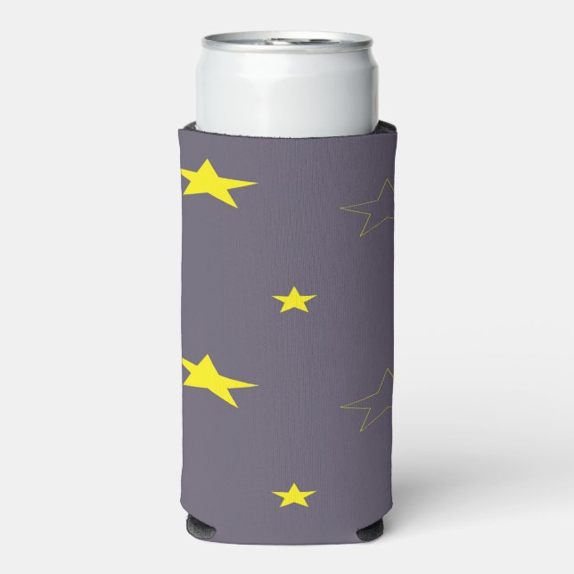 Yellow stars on charcoal colour seltzer can cooler (Seltzer Front)
