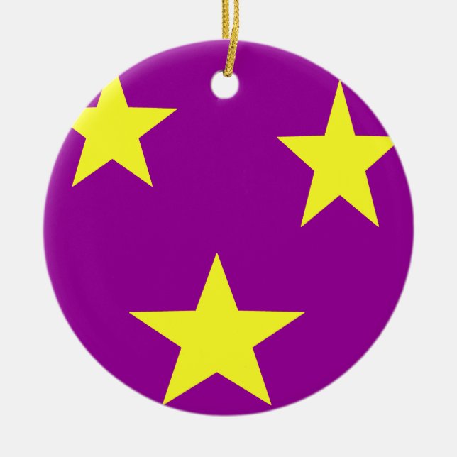 Yellow stars on purple ceramic tree decoration (Front)