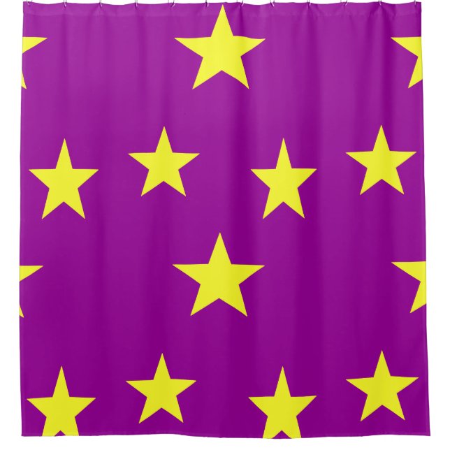 Yellow stars on purple shower curtain (Front)