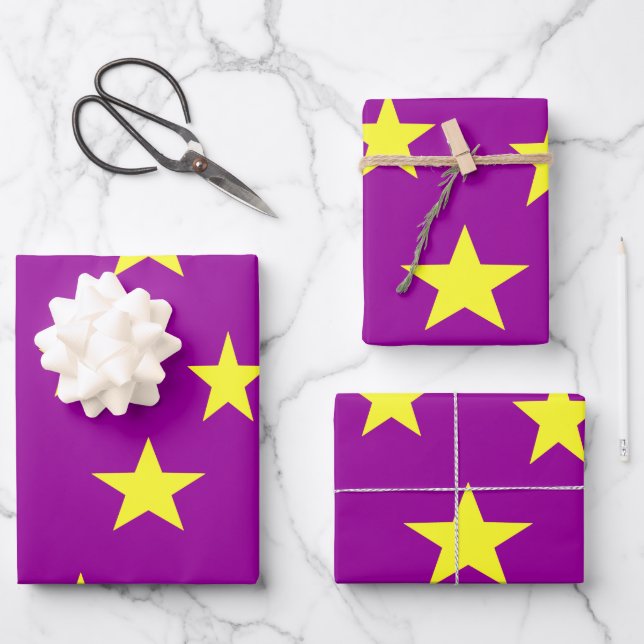 Yellow stars on purple wrapping paper sheet (Front)