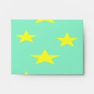 Yellow stars on turquoise envelope