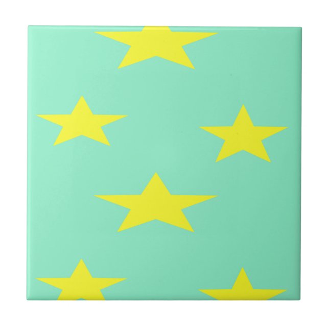 Yellow stars on turquoise tile (Front)