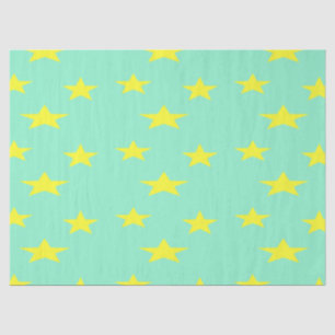 Yellow stars on turquoise tissue paper