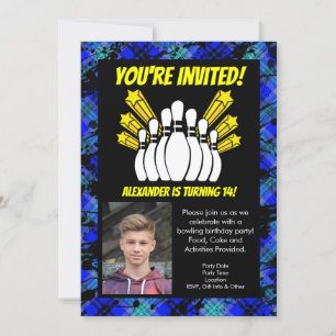 Yellow Stars Photo Bowling Party Birthday Invitation