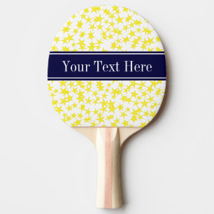 Yellow Stars White BG, Navy Blue Name Monogram Ping Pong Paddle