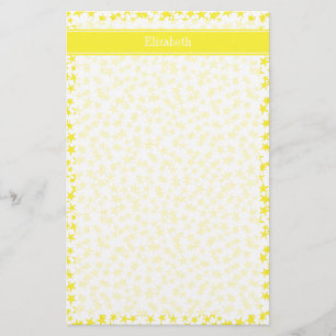 Yellow Stars White BG, Yellow Name Monogram Stationery
