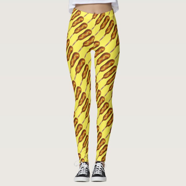 Yellow State Fair Corn Dog Corndog Mustard Hot Dog Leggings (Front)