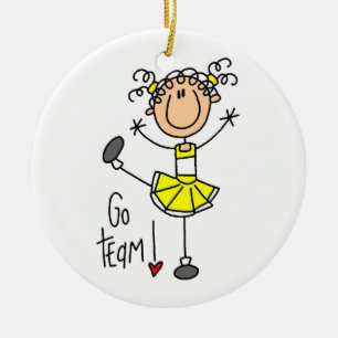 Yellow Stick Figure Cheerleader T-shirts and Gifts Ceramic Tree Decoration