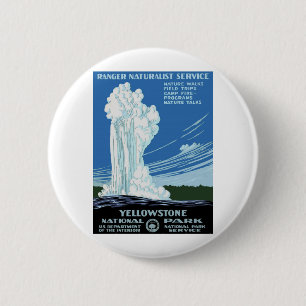 Yellow Stone Park - Old Faithful Geyser 6 Cm Round Badge