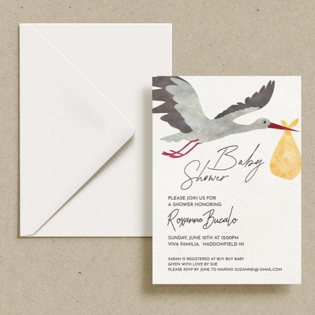  Yellow Stork Baby Shower Invitation (Creator Uploaded)