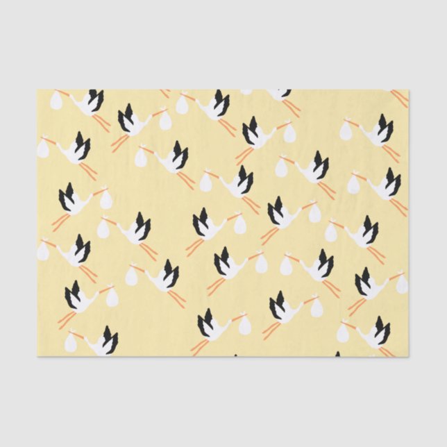 Yellow Stork Baby Shower Tissue Paper (Front)
