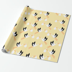 Yellow Stork Baby Shower Wrapping Paper
