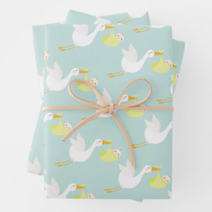 Yellow Stork Unisex Baby Shower Wrapping Paper Sheet