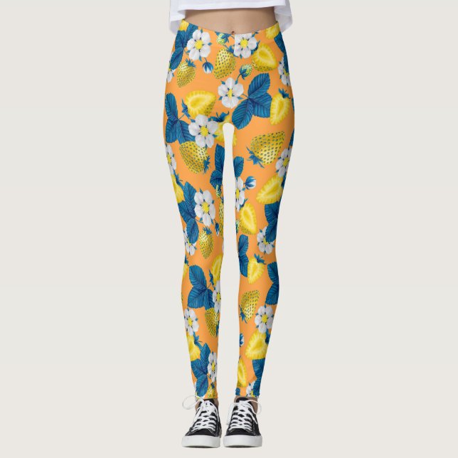 Yellow strawberries on orange leggings (Front)
