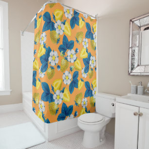 Yellow strawberries on orange shower curtain