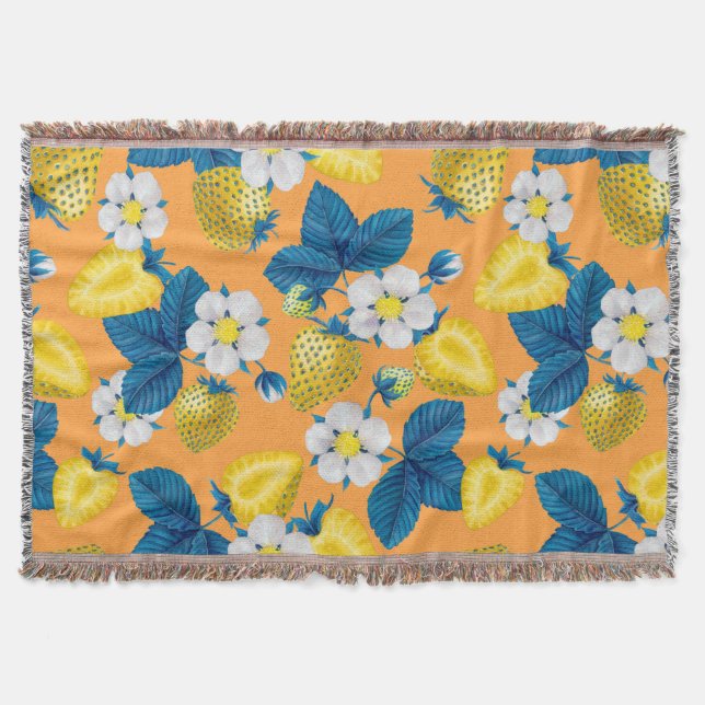 Yellow strawberries on orange throw blanket (Front)