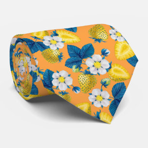 Yellow strawberries on orange tie