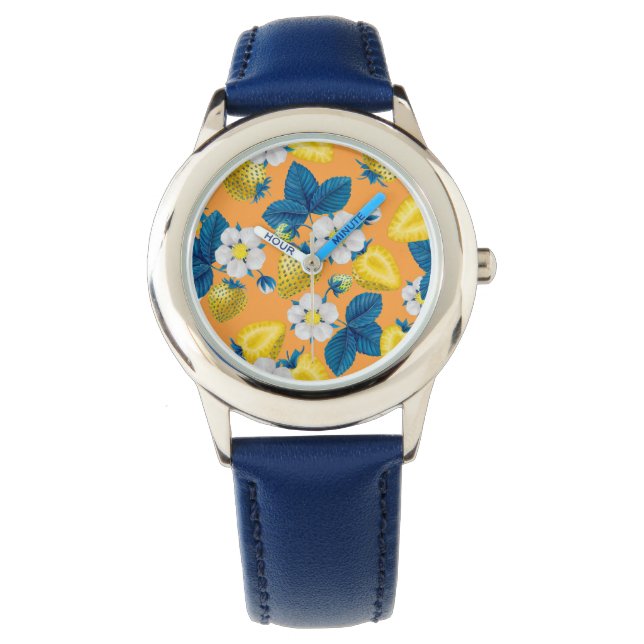 Yellow strawberries on orange watch (Front)