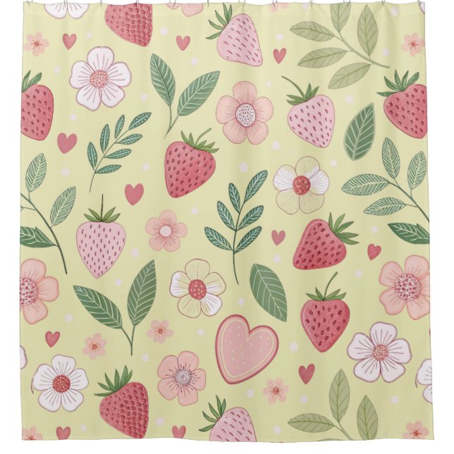 Yellow Strawberry Pattern Shower Curtain (Front)