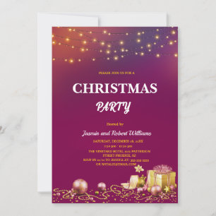 yellow String Lights Purple Christmas Party  Invitation