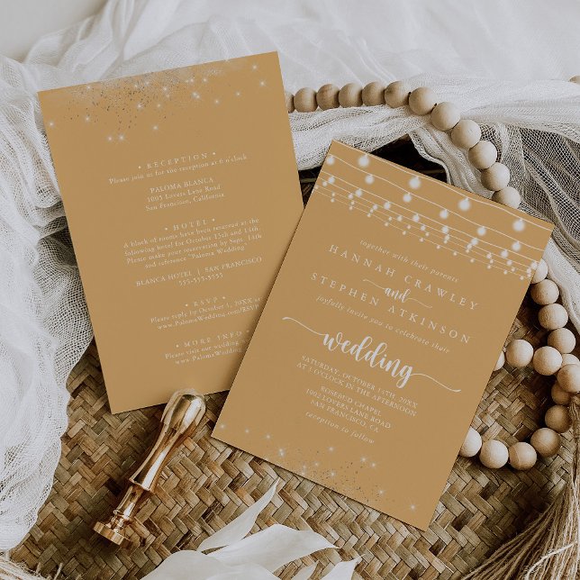Yellow String Lights Stars Front & Back Wedding  Invitation (Creator Uploaded)